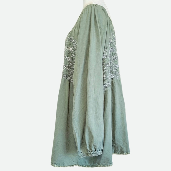 Roaman's Embroidered Empire Waist Smocked Tee - Dusty Jade - Picture 6 of 11